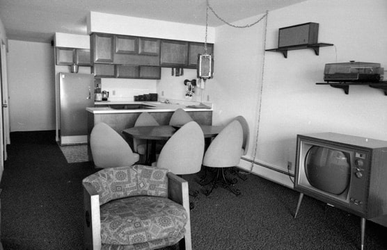Interior life at the original Skier's Chalet — simple, comfortable mountain living at the historic Lift One base.